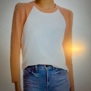 Veronica Beard Mason Baseball Tee white/coral Size Small